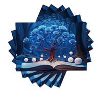 Lot de 2 Set Table Fleurs de rêve en Lavable en Machine, Réutilisable Rectangulaire Lin de Coton Set de Table Résistant à la Chaleur Rosier Bleu à Motif 30×45 cm