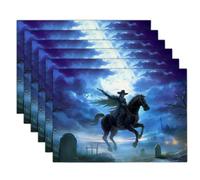 Lot De 2 Sets De Table Ciel Nocturne Mystérieux De Pleine Lune - Ghost Rider - 30 X 45 Cm - Lavables - Décoration De Cuisine