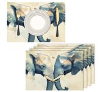 Lot de 2 Sets de Table Coton en Lin 30x45 cm,Résistants à la Chaleur Napperons pour Table de Salle à Manger, Cuisine - Portrait d'éléphant