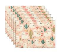 Lot de 2 Sets de Table de Cactus Alpaga Sets de Table Style Mignon Lavable Antidérapant Décoration de Table pour Salle à Manger Cuisine Café Vacances fête, 30 X 45 cm, Rose Clair