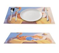 Lot de 2 sets de table en PVC résistants à la chaleur - Lavables et antidérapants - Pour table à manger, cuisine, salle à manger - Motif chat mignon - 30,5 x 45,7 cm