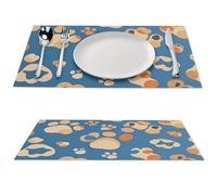 Lot de 2 sets de table en PVC résistants à la chaleur - Lavables et antidérapants - Pour table de salle à manger, cuisine, salle à manger - Motif empreintes de pattes de chien - 30,5 x 45,7 cm