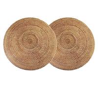 Lot de 2 Sets de Table en Rotin Naturel Tissé à la Main Coussin Résistant à la Chaleur Trépied(Rond 30x30cm)