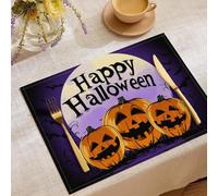 Lot De 2 Sets De Table Imprimés Fantasy Moon Sky Pumpkin - 45X30Cm - Thème Halloween - Violet Foncé - Sets De Table Antidérapant pour Cuisine Salle À Manger Chambre Intérieur Extérieur Fête