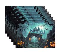 Lot de 2 Sets de Table Lavables, Veilleuse Dark Brother Citrouilles de cimetière d'halloween Sets de Table Plastique Mélange Coton-Lin | Résistants à la Chaleur, Antidérapants, 30 x 45 cm