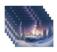 Lot De 2 Sets De Table Magnifiques Paysages De Montagnes Enneigées Sets De Table Voie Lactée Ciel Nocturne Décoration De Tables Lavables pour Les Vacances 30 X 45 cm,Bleu-Violet