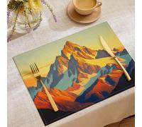 Lot de 2 Sets de Table Motif Montagnes du Lever du Soleil,45 x 30 cm Coton et Lin Sets de Table Lavable pour Printemps,Printemps,Décoration de fête (Résumé Neige)