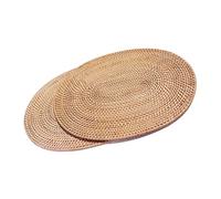Lot de 2 Sets de Table Ovales en Rotin Naturel Tissé à la Main Coussin Résistant à la Chaleur Trépied(Ovale 30x40cm)