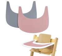 Lot de 2 sets de table pour chaise haute en silicone, propres et hygiéniques, pour chaise haute Stokke Tripp Trapp (gris/rose)