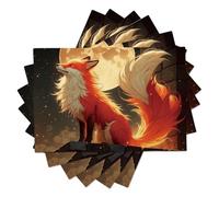 Lot de 2 Sets De Table Renard sous La Pleine Lune, Animal Fantastique Set De Table Imprimé Restaurant pour Décoration Intérieure Fêtes Cuisine 45x30cm, Orange