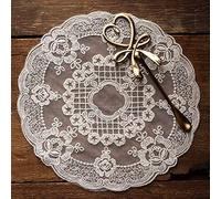 Lot de 2 sets de table rétro en dentelle française, napperons ronds brodés à fleurs exquises pour décoration de la maison (blanc cassé, diamètre 27 cm)