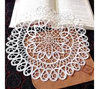 Lot de 2 sets de table ronds brodés - Dessous de verre au crochet - Dessous de verre faits à la main - Broderie en dentelle blanche - Pour tasses, vases, antiques, camélias, 40 cm