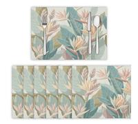 Lot de 2 Sets de Table, Strelitzia Tissé Lavable Napperons Style Moderne Et Frais Sets de Table Résiste à la Chaleur Antidérapant, Faciles à Nettoyer pour Cuisine ou Table à Manger, Bleu-Vert Clair