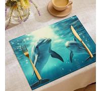 Lot de 2 Sets de Table Vie Marine Sets de Table Dauphin Animal Décoration de napperon lavables pour Les Vacances Cuisine fêtes 45 x 30 cm