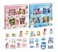 Lot de 2 Sets Scrapbooking Vintage Aesthetic, 200 Feuilles avec 800+ Motifs Autocollants Décoratifs Fleurs Paysages Personnages Voyage, Stickers Bullet Journal Journaling Agenda Carnet,DIY Album Photo