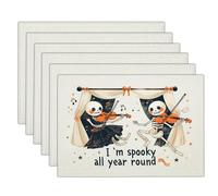 Lot De 2 Sets Table 30X45Cm - Blanc Squelette De Violon Personnages De Dessins Animés Tissu Lavable,Décoration De Table pour Salle À Manger,Halloween Usage Quotidien