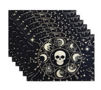 Lot De 2 Sets Table De Noir Squelette D'Étoile Et De Lune,Table Art Fantastique Halloween,Sets De Table Lavable,Décoration De Table pour Vacances,Fête,Cuisine,Intérieure,30 X 45 Cm