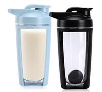 Lot de 2 shakers de protéines 600 ml, boules mélangeuses, double couche, gradués, sans BPA, anti-fuite, régime protéiné, milk-shakes fitness, noir et bleu