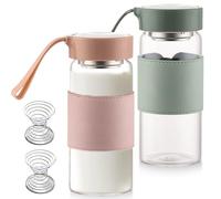 Lot de 2 shakers protéinés en verre de qualité supérieure - 500 ml - Sans BPA - Shaker durable en verre - Goût neutre et anti-fuite - Pour les protéines et le sport (vert et rose)