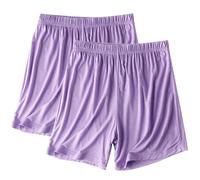 Lot de 2 shorts de pyjama d'été pour femme, taille élastique, doux, confortable, yoga, course à pied, caleçon léger et extensible, vêtements de nuit, M-4XL, 01 Violet, M