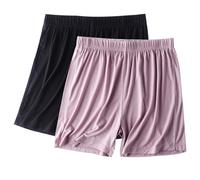 Lot de 2 shorts de pyjama d'été pour femme, taille élastique, doux, confortable, yoga, course à pied, caleçon léger et extensible, vêtements de nuit, M-4XL, Beige (02), XXL