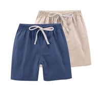 Lot de 2 shorts de sport en coton et lin pour enfants - Pantalon de plage décontracté avec cordon de serrage - Pantalon de sport - Taille élastique - Respirant