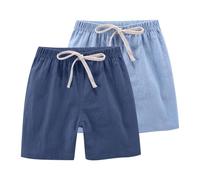 Lot de 2 shorts de sport en coton et lin pour enfants - Pantalon de plage décontracté avec cordon de serrage - Pantalon de sport - Taille élastique - Respirant