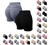 Lot de 2 shorts de yoga galbants pour femme - Taille haute - En coton - Contrôle du ventre - Legging extensible - Anti-frottement - Culotte de compression - Short de gym - Ceinture sans roulement
