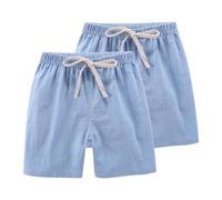 Lot de 2 shorts d'été décontractés en coton et lin pour garçons - Couleur unie - Taille élastique - Short de vacances pour enfants - Pour la plage, camouflage, 11-13 ans
