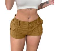 Lot de 2 shorts d'été décontractés pour femme - Grande taille - Perruque courte avec perruque pour femme, marron, S