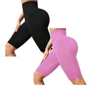 Lot de 2 Shorts Legging Anti Cellulite Femme Legging Anti-Cellulite à Compression 3 D, Minceur Compression Yoga Fitness Drainage Lymphatique Lipoedeme Running Yoga Fitness Pantalon de Sport