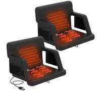 Lot de 2 sièges chauffants doubles avec support dorsal et coussin large, chauffage USB à 3 niveaux et avec 4 poches, pliable et portable, parfait pour les événements sportifs, le camping, les
