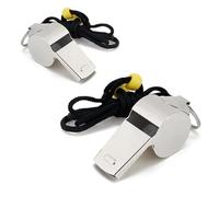 Lot de 2 Sifflet en Acier Inoxydable, avec Cordon, Sifflet de Survie Fort, Sifflet Arbitre, Idéal pour Entraîneurs, Arbitres