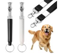 Lot de 2 sifflets à ultrasons réglables pour chien, sifflet professionnel silencieux pour arrêter les aboiements et rappel longue portée, outil de dressage en acier inoxydable avec lanière pour toutes