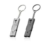 Lot de 2 sifflets d'urgence en acier inoxydable avec porte-clés, sifflet de sécurité, sifflet de survie en plein air, convient pour les aventures en plein air, l'entraînement de compétition, la survie