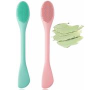 Lot de 2 Silicone Visage Brosse Masque, Brosses Nettoyantes pour Pores Brosses Double Taille 2 en 1 Brosse Nettoyante Visage, Pinceau Masque Double Embout, Pinceau Nettoyant (Vert+Rose)