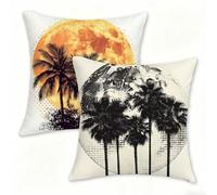 Lot de 2 Simple Housses de Coussin Extérieur Imperméable 30 x 30 cm Arbre Housse Coussin en Lin, Taie d'oreiller avec Fermeture Éclair Dissimulée, Coussins Decoratif pour Canape Jardin Salon 0n-403