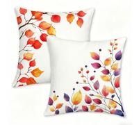 Lot de 2 Simple Housses de Coussin Extérieur Imperméable 65 x 65 cm Feuille Housse Coussin en Lin, Taie d'oreiller avec Fermeture Éclair Dissimulée, Coussins Decoratif pour Canape Jardin Salon 0n-433