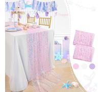 Lot de 2 Sirène Chemin De Table Rose Paillettes pour Fête Mariage 63x300 cm | Paillettes Décoration de Fête, Anniversaire, Noël, Scolaire