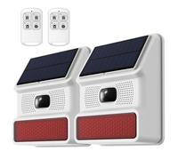 Lot de 2 sirènes d'extérieur intelligentes sans Fil avec Panneau Solaire Détecteur de Mouvement Alarme Forte et Stroboscope Clignotant, Télécommande contrôle, Facile à Installer, sirène sans