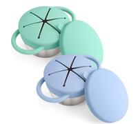 Lot de 2 snackbox en acier inoxydable avec couvercle silicone anti renversement et poignées, bol réutilisable à collation, petit pot conservation avec couvercle,boîtes repas enfant sans BPA