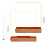 Lot de 2 Socle Lumineux LED Bois, Bases Lumineuses LED En Bois， Socle Lumineux Bois avec 2 Plaques Aacryliques, Base D'affichage LED pour Décoration Artistique En Verre De Cristal, Art en résine