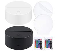 Lot de 2 socles LED 3D - Veilleuse LED avec télécommande et câble USB - Socle de lampe de nuit 3D - Lampe illusion 3D - 7 couleurs - Intensité variable - Pour chambre d'enfant, salon (noir + blanc)