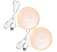 Lot de 2 socles LED en bois - 3 couleurs - Éclairage en bois - Socle lumineux LED rond pour bloc de verre - Éclairage d'ambiance - Œuvre d'art en cristal de verre en forme de boule (lumière chaude)