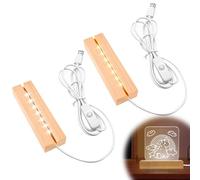 Lot de 2 socles LED en bois - Base d'affichage USB - Socle lumineux rectangulaire en bois - Support pour bricolage - Plaque acrylique - Résine - Verre - Cristal - Ornements d'art chaud + blanc