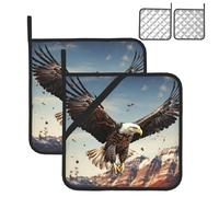 Lot de 2 sous-Plats de Cuisine résistants à la Chaleur avec Boucles de Suspension Un Aigle Vole au-Dessus des maniques Coussinets Chauffants lavables pour Four Ensemble de maniques antidérapants pour