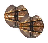 Lot de 2 sous-verres de voiture AEKGOHP New York Manhattan Bridge Night Printing Inodores pour tous les porte-gobelets standard, parfaits pour les voitures, camions, SUV - 6,9 cm