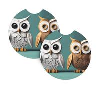 Lot de 2 sous-verres de voiture BROLEO - Motifs chouettes mignons - Inodores - Pour tous les porte-gobelets standard, parfaits pour les voitures, camions, SUV - 6,9 cm