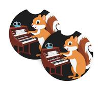 Lot de 2 sous-verres de voiture BROLEO Petit écureuil jouant de l'orgue - Inodores - Pour tous les porte-gobelets standard, parfaits pour les voitures, camions, SUV - 6,9 cm