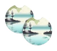 Lot de 2 sous-verres de voiture BROLEO Tranquil Lakes imprimés sans odeur pour tous les porte-gobelets standard, parfaits pour les voitures, camions, SUV - 6,9 cm